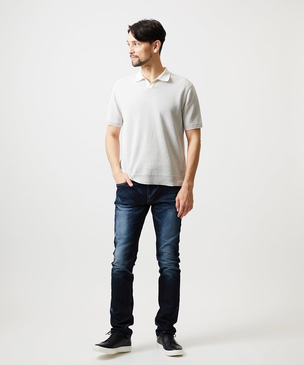 MNFGD57270 MICHEL KLEIN HOMME(ミッシェルクラン オム) 《日本製》見附ニット半袖ポロシャツ アイボリー