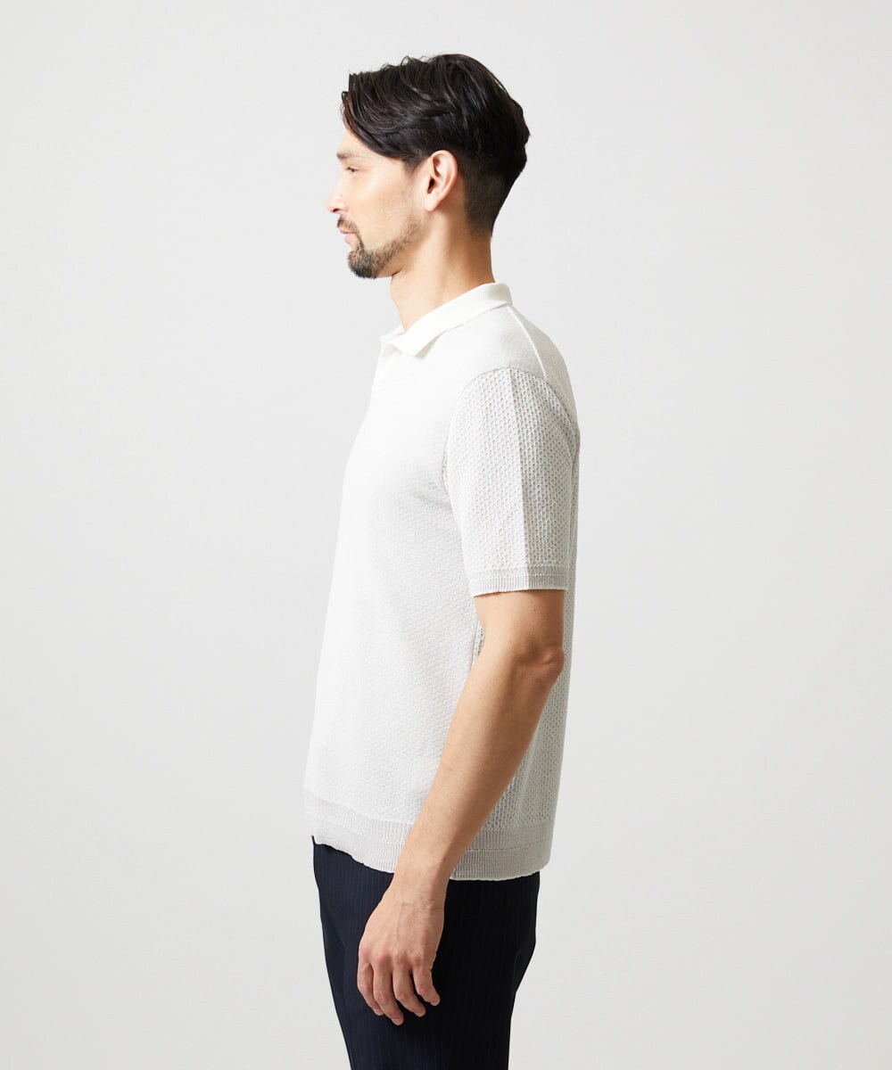 MNFGD57270 MICHEL KLEIN HOMME(ミッシェルクラン オム) 《日本製》見附ニット半袖ポロシャツ アイボリー