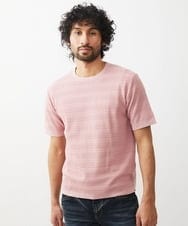 MNFGX55200 MICHEL KLEIN HOMME(ミッシェルクラン オム) ボーダー柄半袖ニットカットソー ピンク