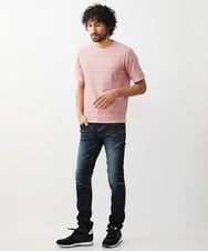 MNFGX55200 MICHEL KLEIN HOMME(ミッシェルクラン オム) ボーダー柄半袖ニットカットソー ピンク