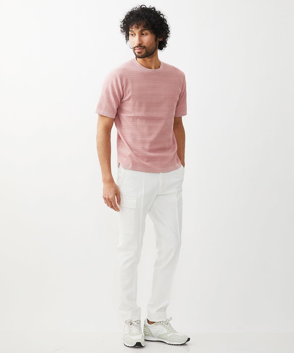 MNFGX55200 MICHEL KLEIN HOMME(ミッシェルクラン オム) ボーダー柄半袖ニットカットソー ピンク