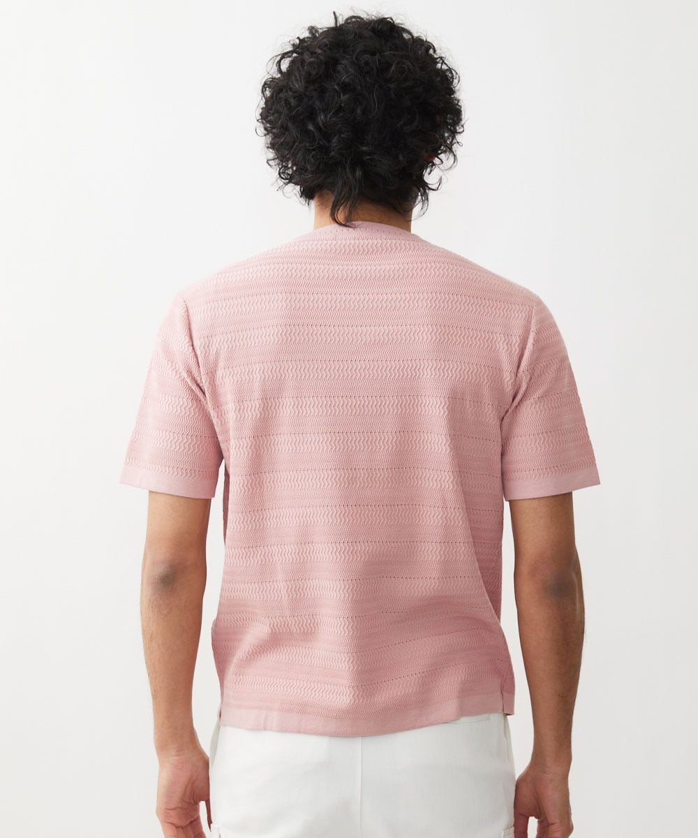 MNFGX55200 MICHEL KLEIN HOMME(ミッシェルクラン オム) ボーダー柄半袖ニットカットソー ピンク