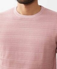 MNFGX55200 MICHEL KLEIN HOMME(ミッシェルクラン オム) ボーダー柄半袖ニットカットソー ピンク