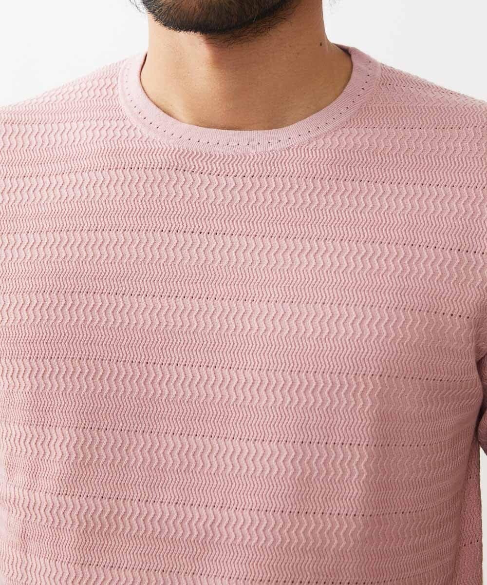 MNFGX55200 MICHEL KLEIN HOMME(ミッシェルクラン オム) ボーダー柄半袖ニットカットソー ピンク