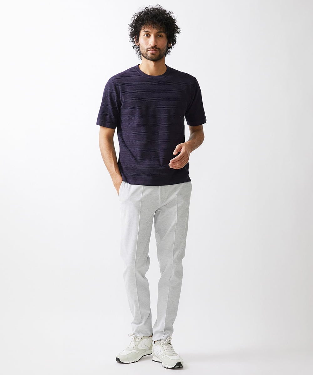 MNFGX55200 MICHEL KLEIN HOMME(ミッシェルクラン オム) ボーダー柄半袖ニットカットソー ネイビー