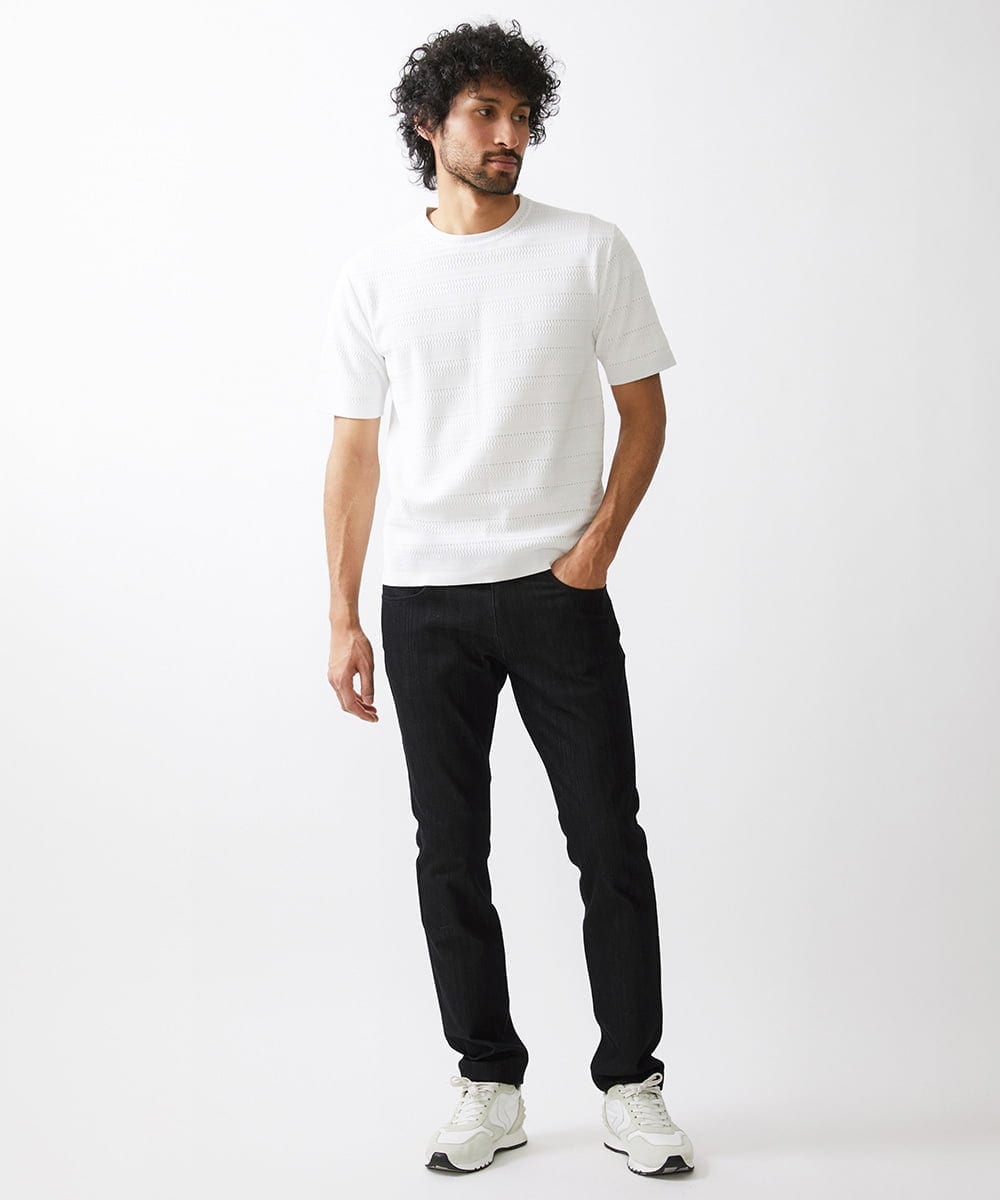 MNFGX55200 MICHEL KLEIN HOMME(ミッシェルクラン オム) ボーダー柄半袖ニットカットソー ホワイト
