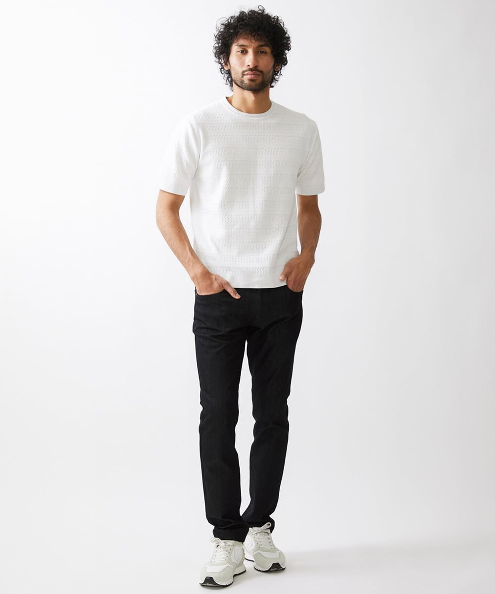 MNFGX55200 MICHEL KLEIN HOMME(ミッシェルクラン オム) ボーダー柄半袖ニットカットソー ホワイト