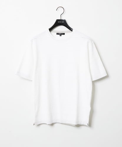 MICHEL KLEIN HOMME(ミッシェルクランオム) ボーダー柄半袖ニットカットソー ホワイト/白 46