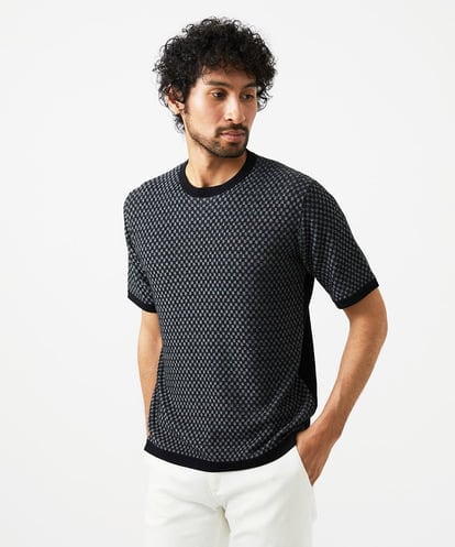 MICHEL KLEIN HOMME(ミッシェルクランオム) モノグラム柄半袖ニット ブラック/黒 46