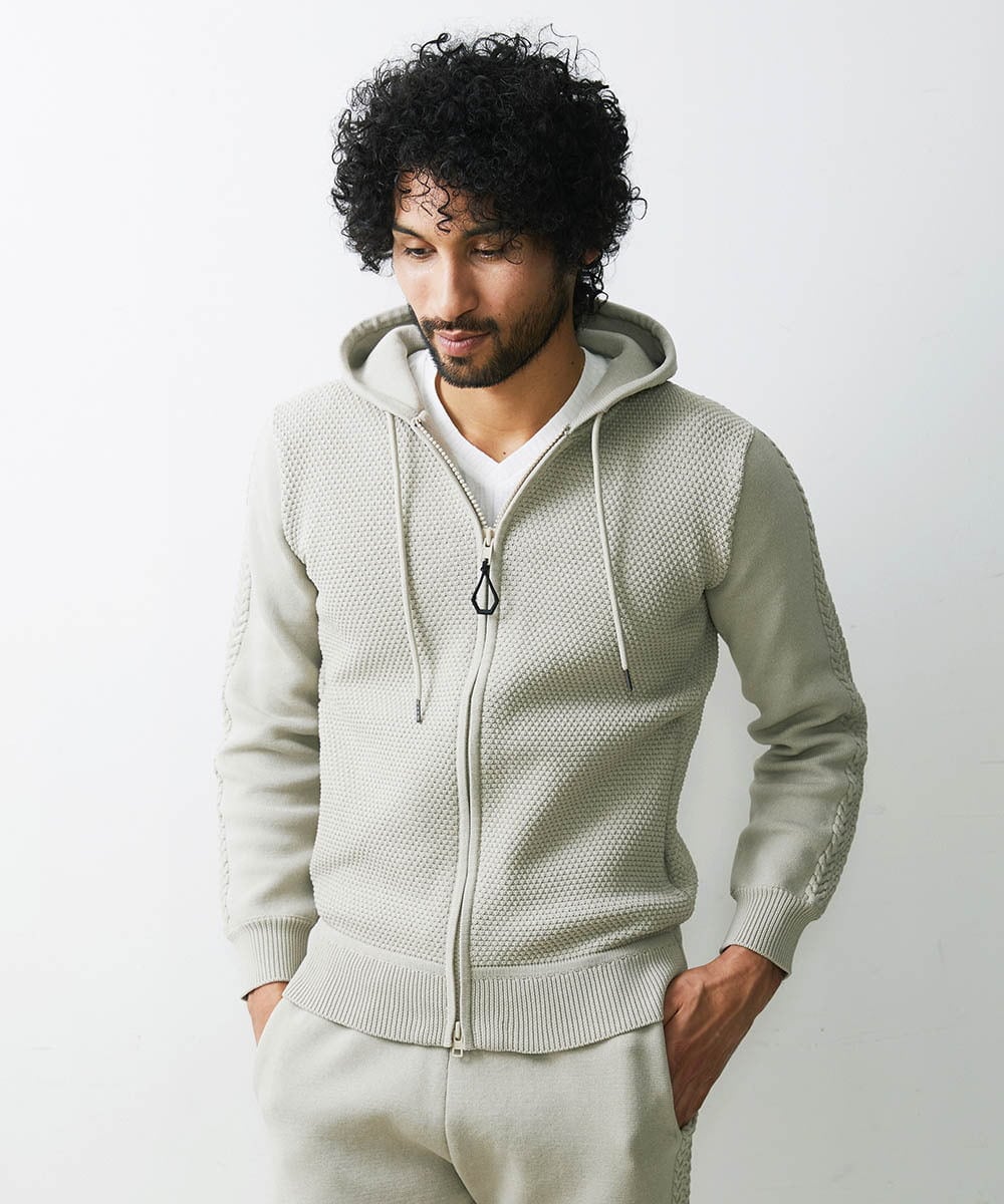 MNFJS46200 MICHEL KLEIN HOMME(ミッシェルクラン オム) 【2023年秋モデル】ニットZIPアップパーカー ベージュ(82)