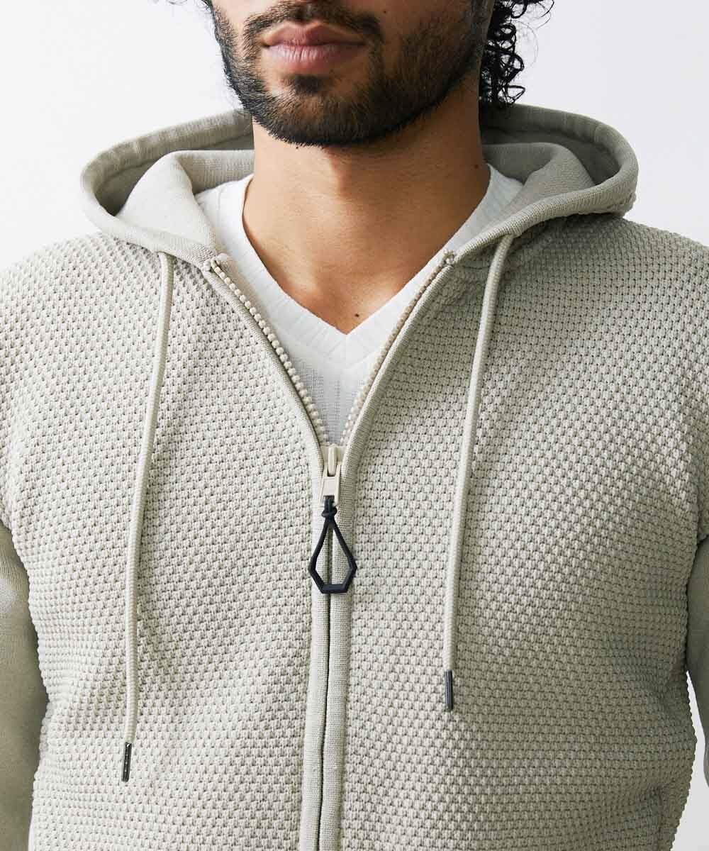 MNFJS46200 MICHEL KLEIN HOMME(ミッシェルクラン オム) 【2023年秋モデル】ニットZIPアップパーカー ベージュ(82)