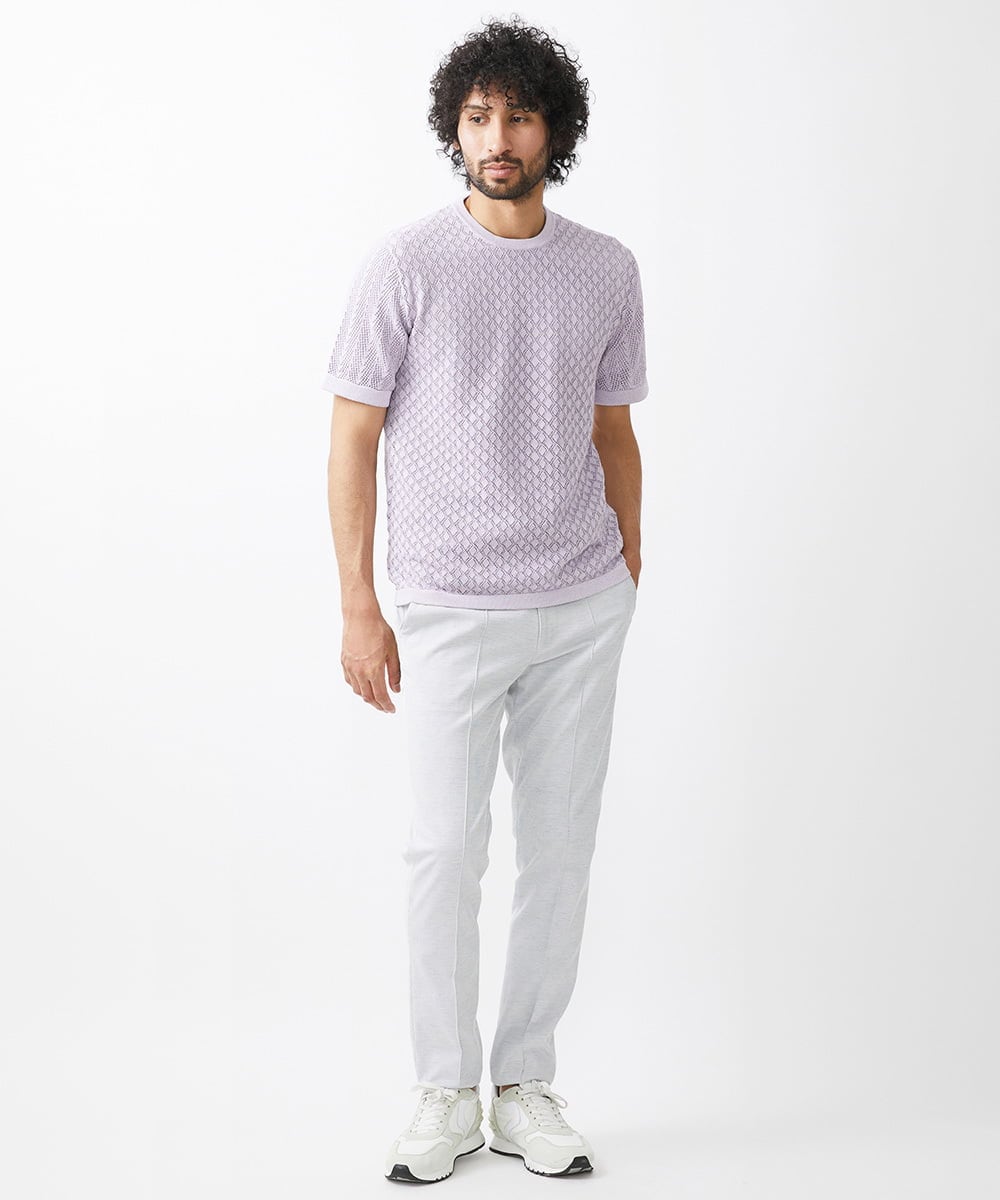 MNFJX57210 MICHEL KLEIN HOMME(ミッシェルクラン オム) アートパネル半袖ニット パープル