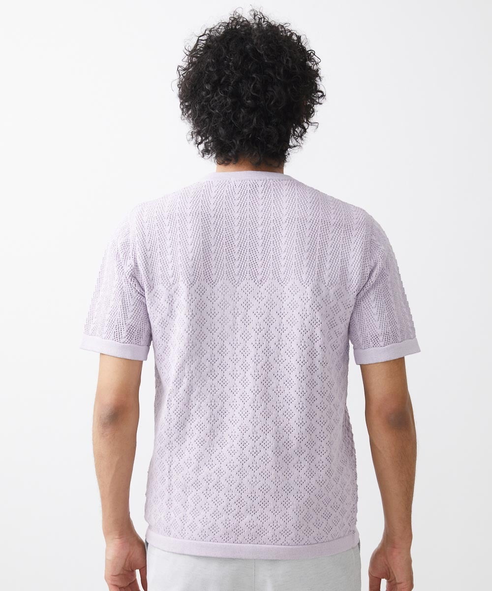 MNFJX57210 MICHEL KLEIN HOMME(ミッシェルクラン オム) アートパネル半袖ニット パープル