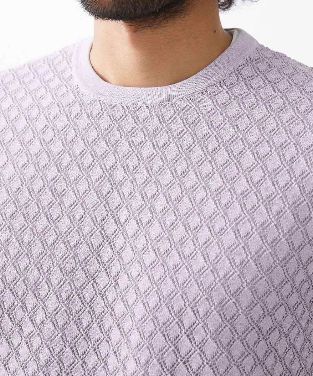 MNFJX57210 MICHEL KLEIN HOMME(ミッシェルクラン オム) アートパネル半袖ニット パープル