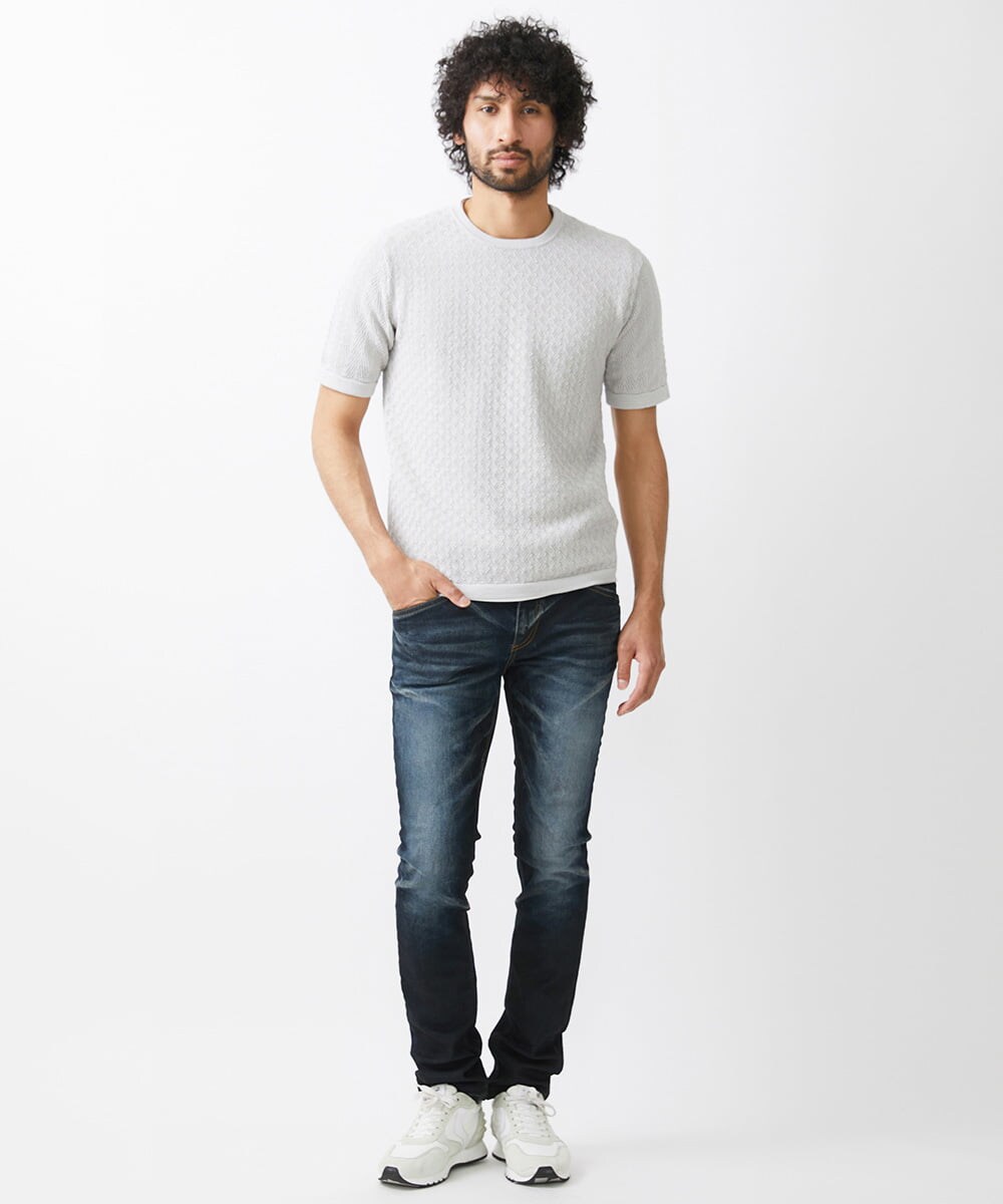MNFJX57210 MICHEL KLEIN HOMME(ミッシェルクラン オム) アートパネル半袖ニット ライトグレー