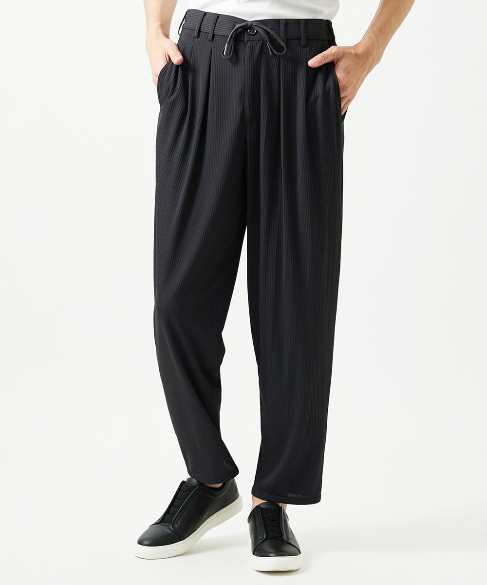 MNHJD64250 MICHEL KLEIN HOMME(ミッシェルクラン オム) サッカーストライプ織りワイドパンツ ダークグレー