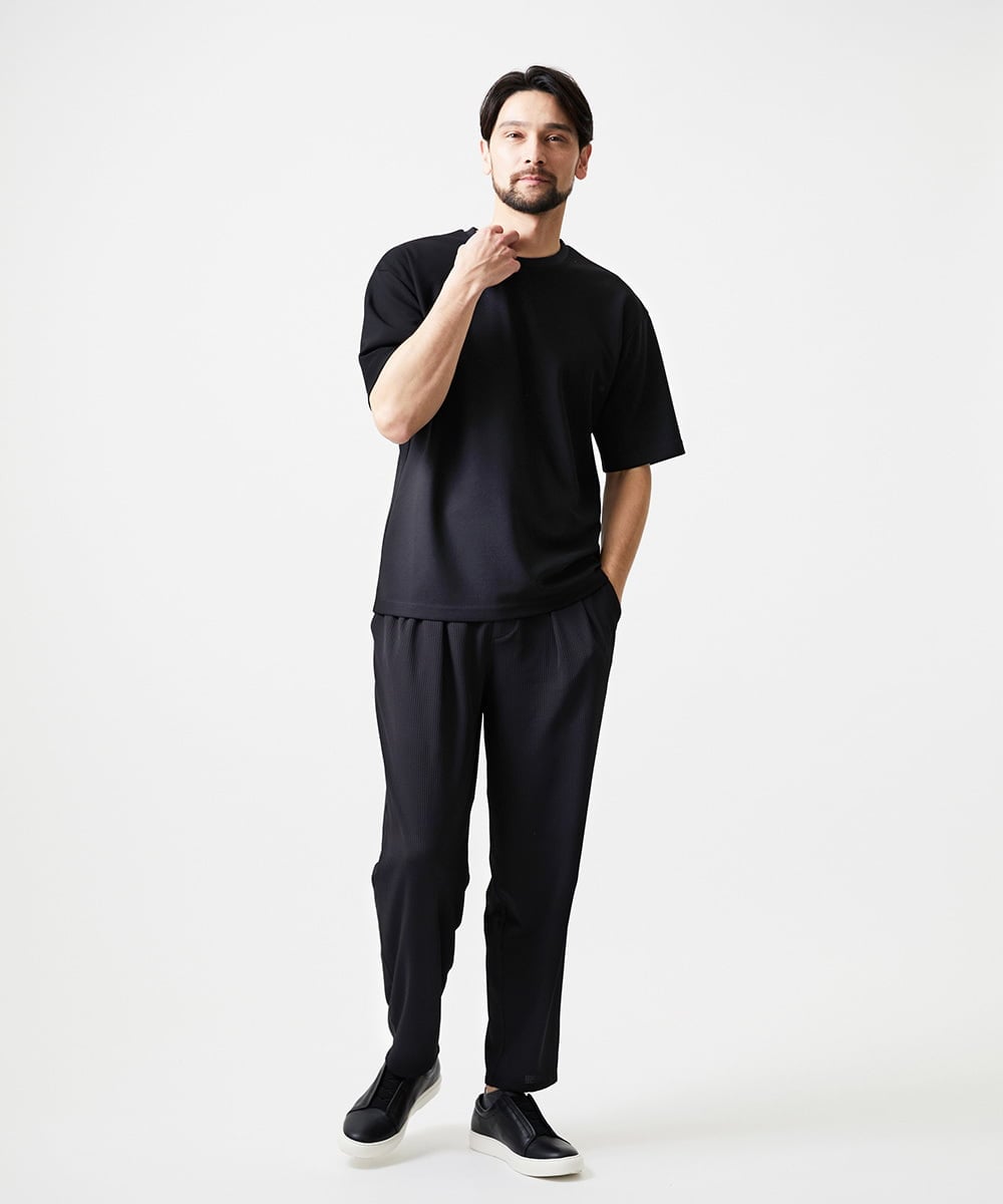 MNHJD64250 MICHEL KLEIN HOMME(ミッシェルクラン オム) サッカーストライプ織りワイドパンツ ブラック