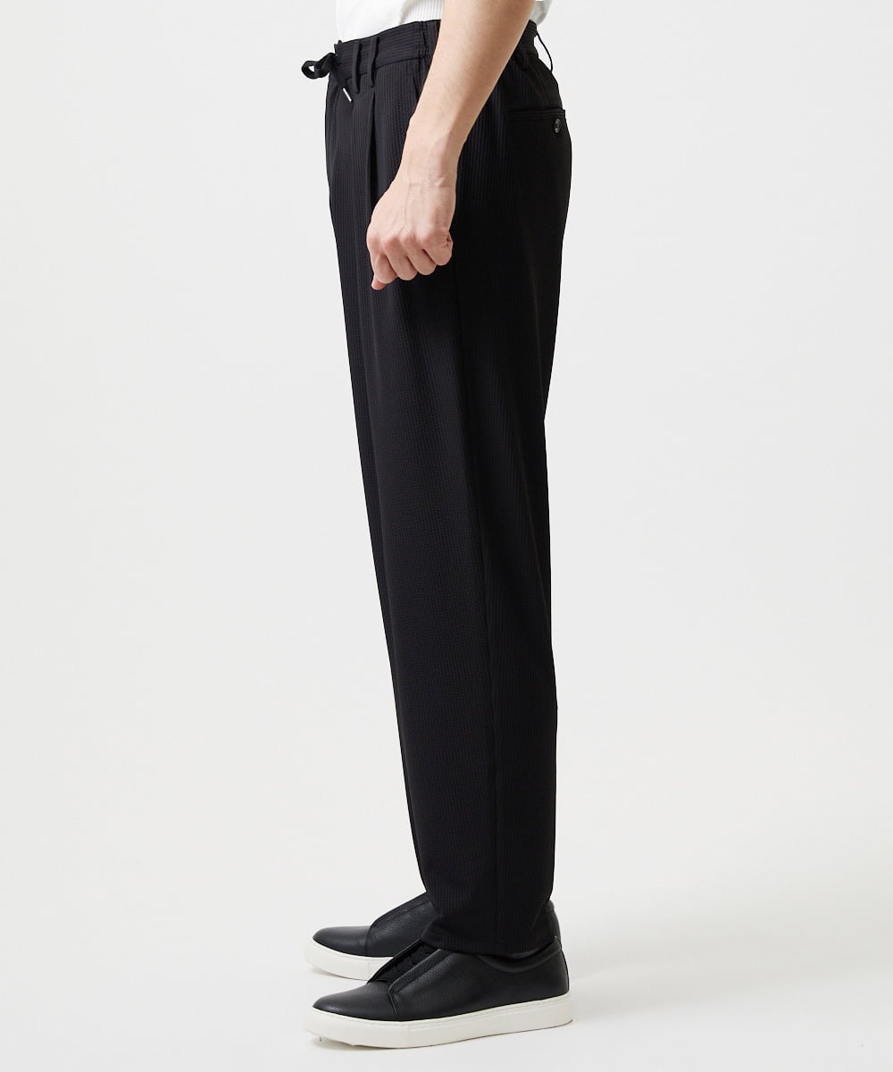 MNHJD64250 MICHEL KLEIN HOMME(ミッシェルクラン オム) サッカーストライプ織りワイドパンツ ブラック