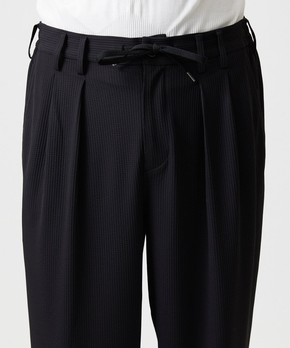 MNHJD64250 MICHEL KLEIN HOMME(ミッシェルクラン オム) サッカーストライプ織りワイドパンツ ブラック