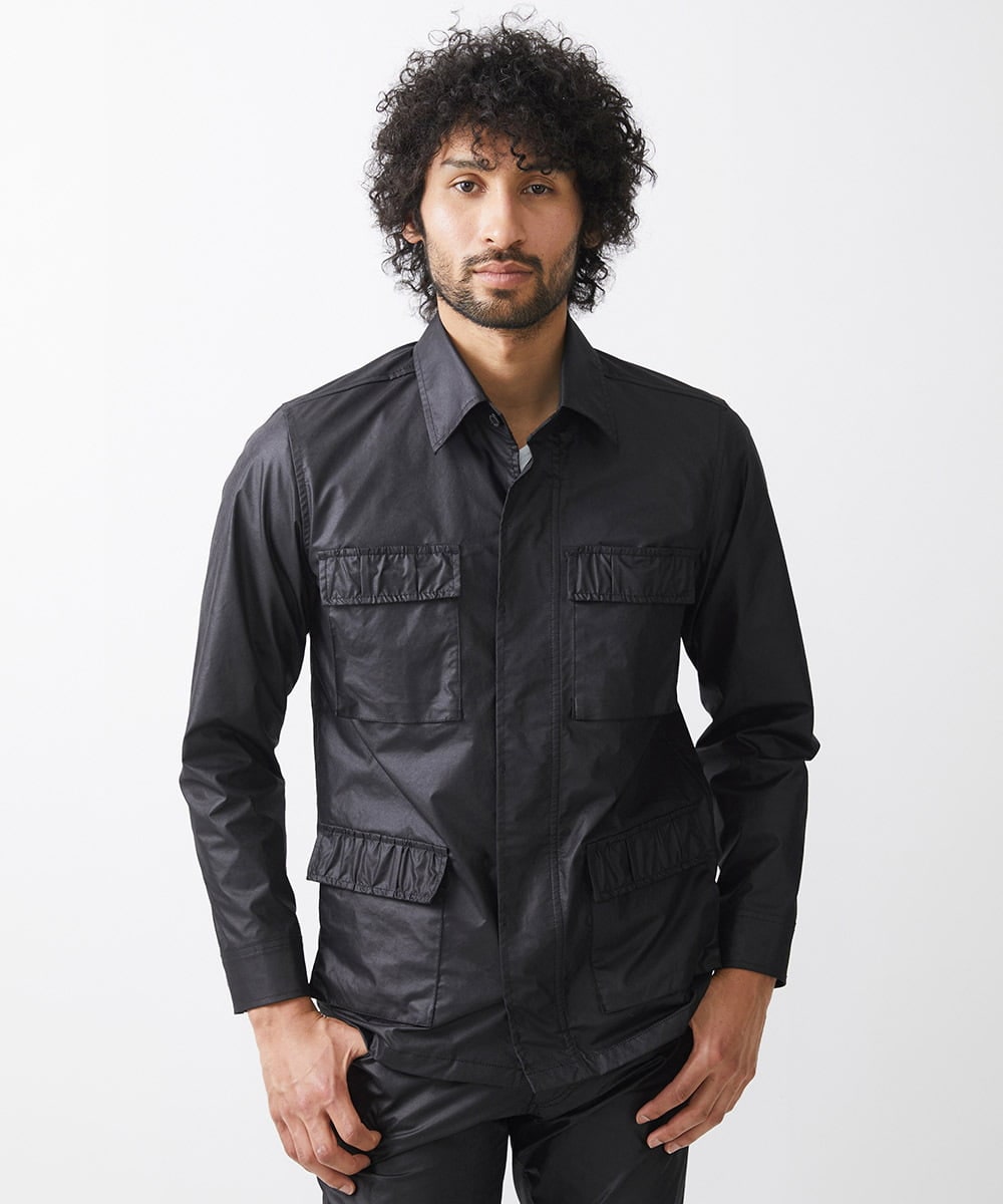 MNJAA55450 MICHEL KLEIN HOMME(ミッシェルクラン オム) ヴィンテージ調ツイルシャツジャケット セットアップ ブラック