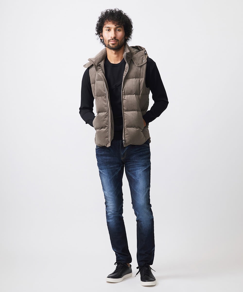 MNJAA56490 MICHEL KLEIN HOMME(ミッシェルクラン オム) トリコットベロアダウンベスト セットアップ ブラウン