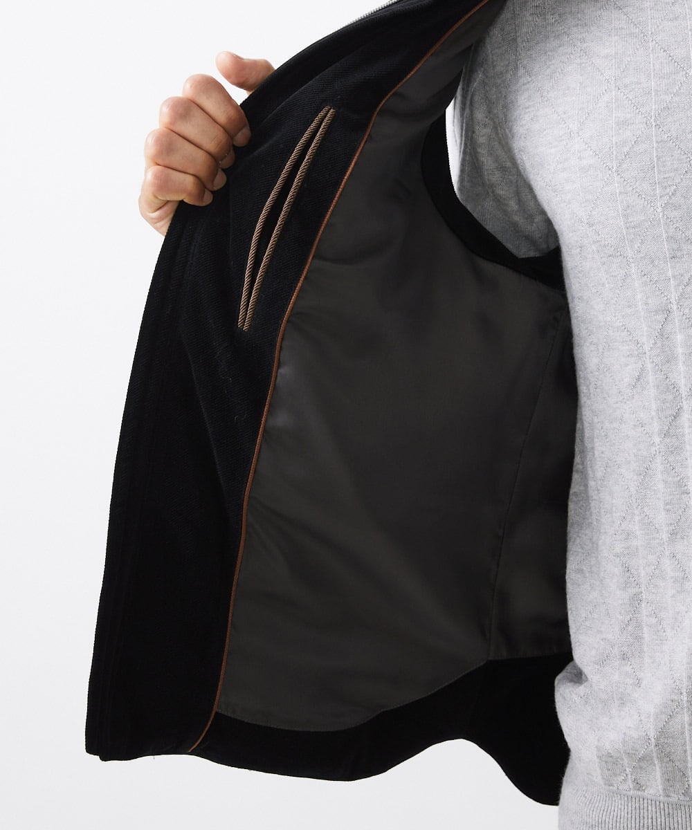 MNJAA56490 MICHEL KLEIN HOMME(ミッシェルクラン オム) トリコットベロアダウンベスト セットアップ ブラック
