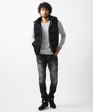 MNJAA56490 MICHEL KLEIN HOMME(ミッシェルクラン オム) トリコットベロアダウンベスト セットアップ ブラック
