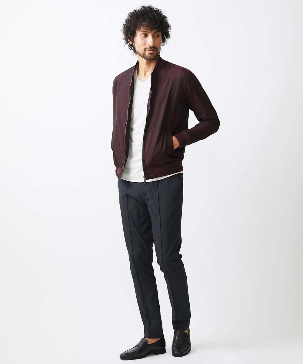 MNJAA59330 MICHEL KLEIN HOMME(ミッシェルクラン オム) リブ編みナイロンMA-1ブルゾン パープル