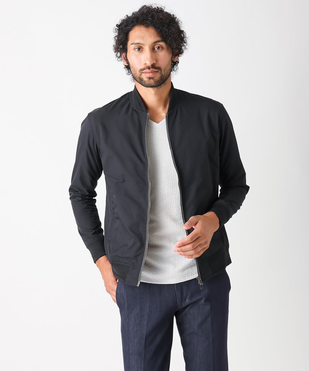 MNJAA59330 MICHEL KLEIN HOMME(ミッシェルクラン オム) リブ編みナイロンMA-1ブルゾン ブラック