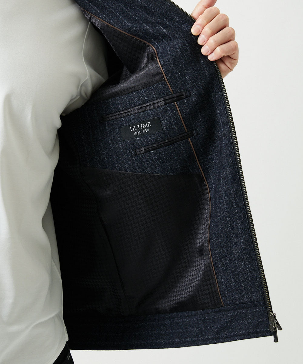 MNJAI53530 MICHEL KLEIN HOMME(ミッシェルクラン オム) ストライプ柄ウールコットンジップブルゾン ネイビー