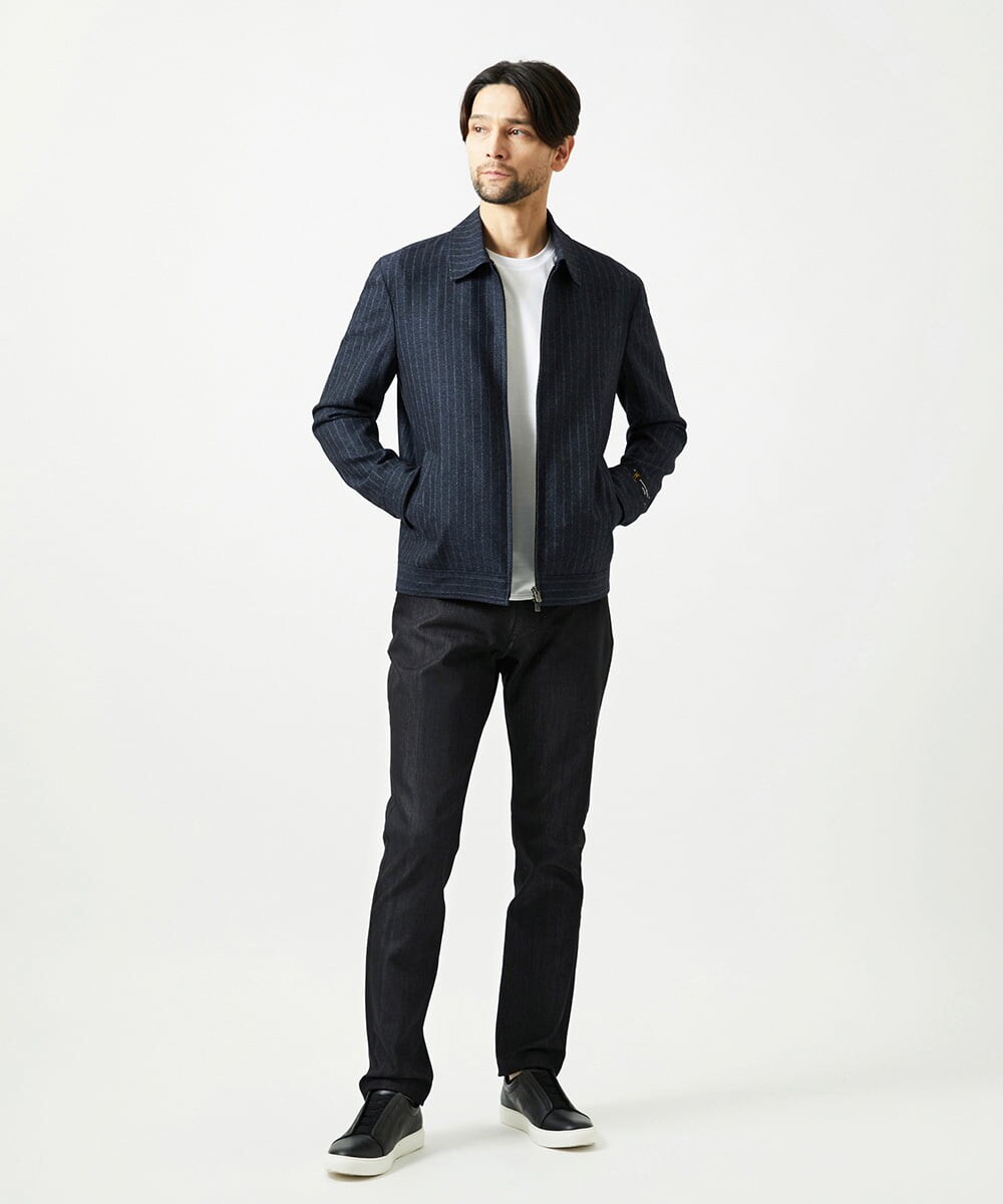 MNJAI53530 MICHEL KLEIN HOMME(ミッシェルクラン オム) ストライプ柄ウールコットンジップブルゾン ネイビー