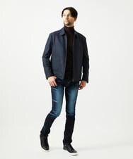 MNJAI53530 MICHEL KLEIN HOMME(ミッシェルクラン オム) ストライプ柄ウールコットンジップブルゾン ネイビー