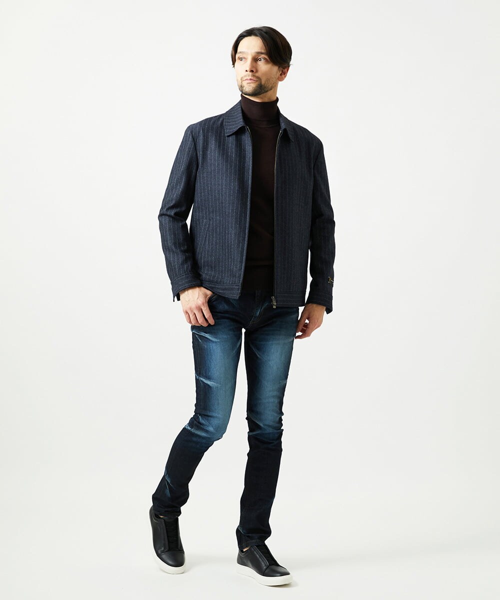 MNJAI53530 MICHEL KLEIN HOMME(ミッシェルクラン オム) ストライプ柄ウールコットンジップブルゾン ネイビー