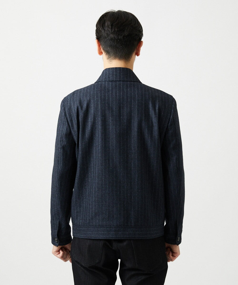 MNJAI53530 MICHEL KLEIN HOMME(ミッシェルクラン オム) ストライプ柄ウールコットンジップブルゾン ネイビー