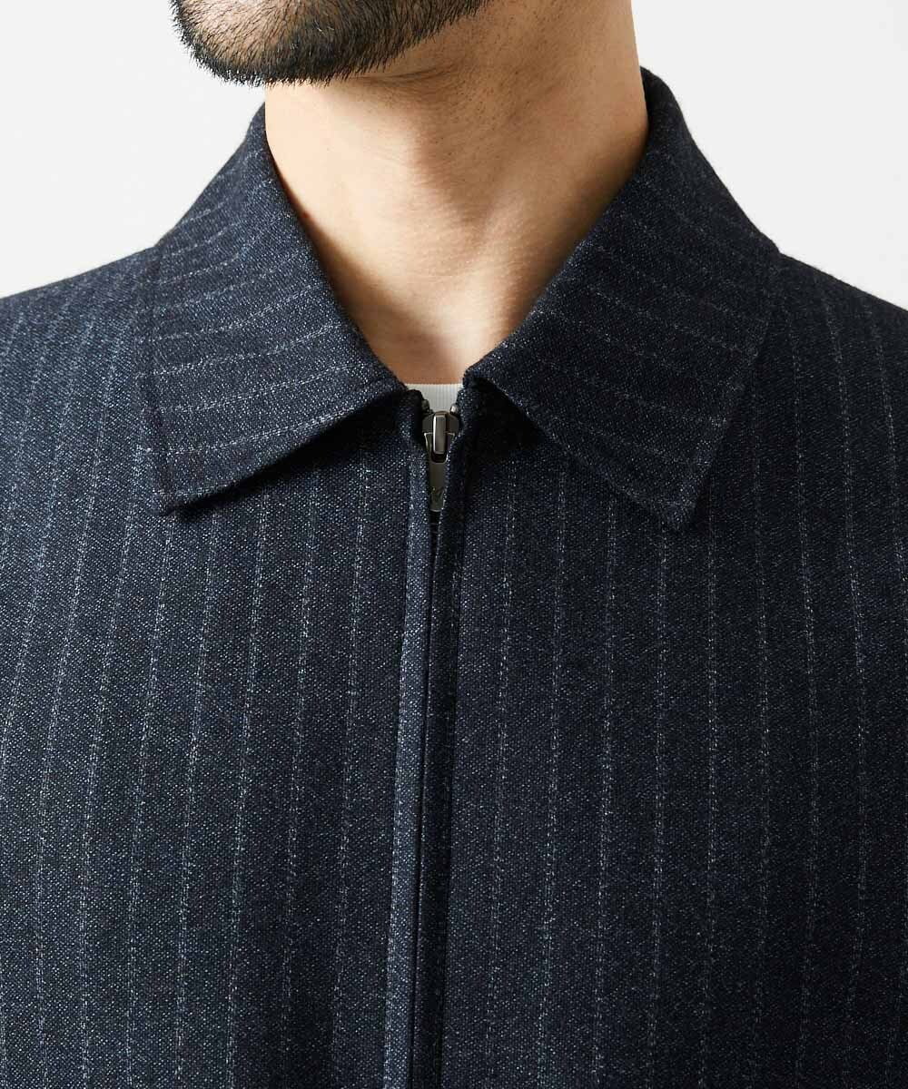 MNJAI53530 MICHEL KLEIN HOMME(ミッシェルクラン オム) ストライプ柄ウールコットンジップブルゾン ネイビー