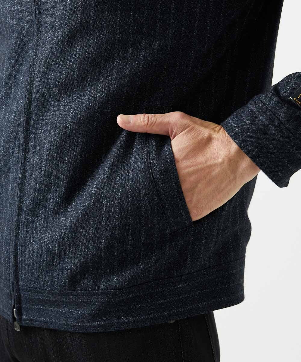 MNJAI53530 MICHEL KLEIN HOMME(ミッシェルクラン オム) ストライプ柄ウールコットンジップブルゾン ネイビー