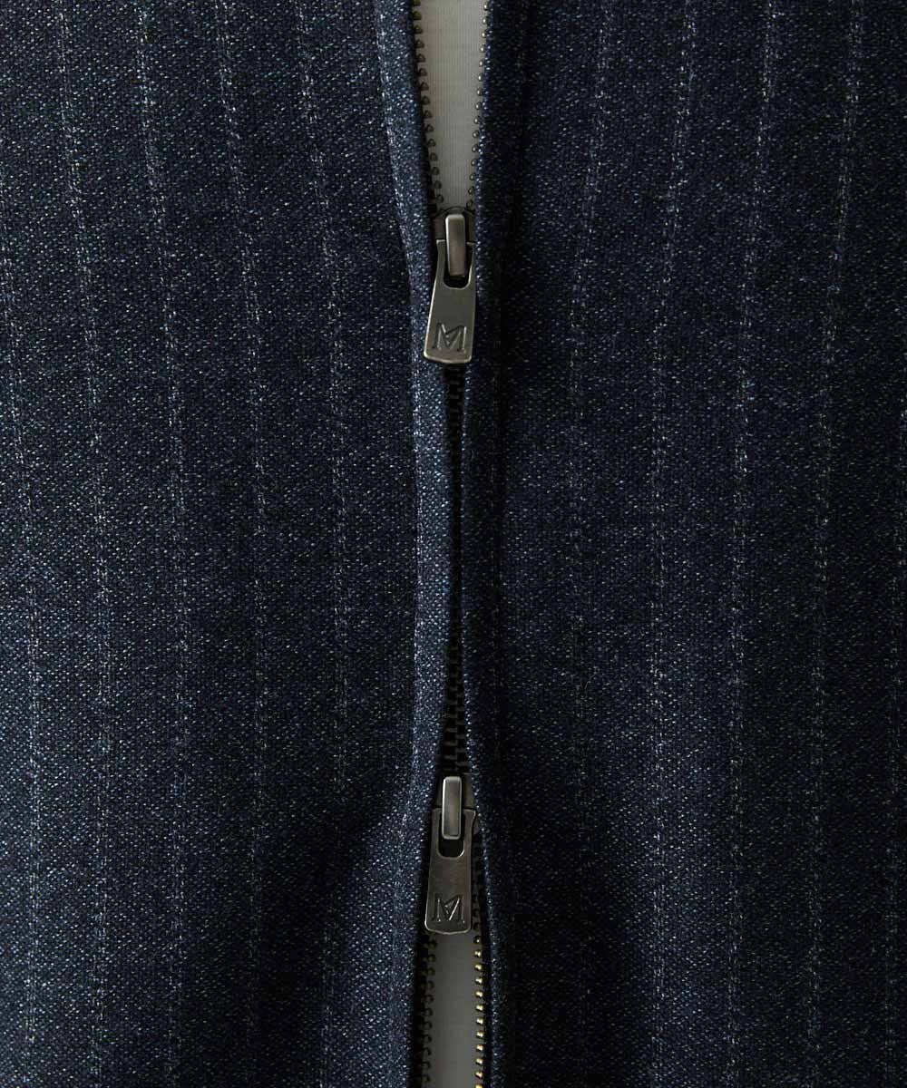 MNJAI53530 MICHEL KLEIN HOMME(ミッシェルクラン オム) ストライプ柄ウールコットンジップブルゾン ネイビー