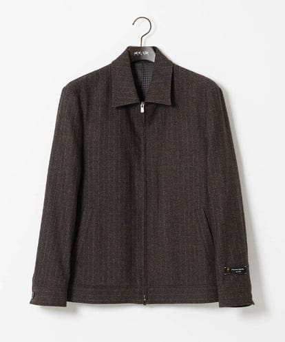 MNJAI53530 MICHEL KLEIN HOMME ストライプ柄ウールコットンジップブルゾン
