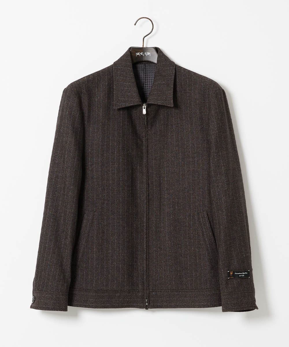 MNJAI53530 MICHEL KLEIN HOMME(ミッシェルクラン オム) ストライプ柄ウールコットンジップブルゾン ブラウン