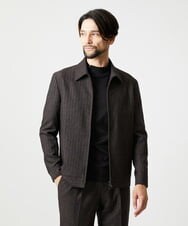 MNJAI53530 MICHEL KLEIN HOMME(ミッシェルクラン オム) ストライプ柄ウールコットンジップブルゾン ブラウン