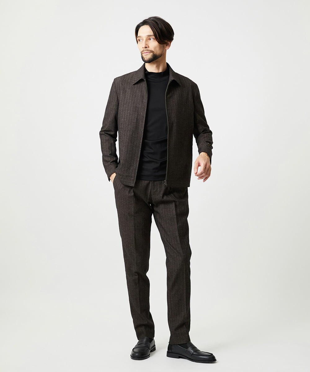 MNJAI53530 MICHEL KLEIN HOMME(ミッシェルクラン オム) ストライプ柄ウールコットンジップブルゾン ブラウン