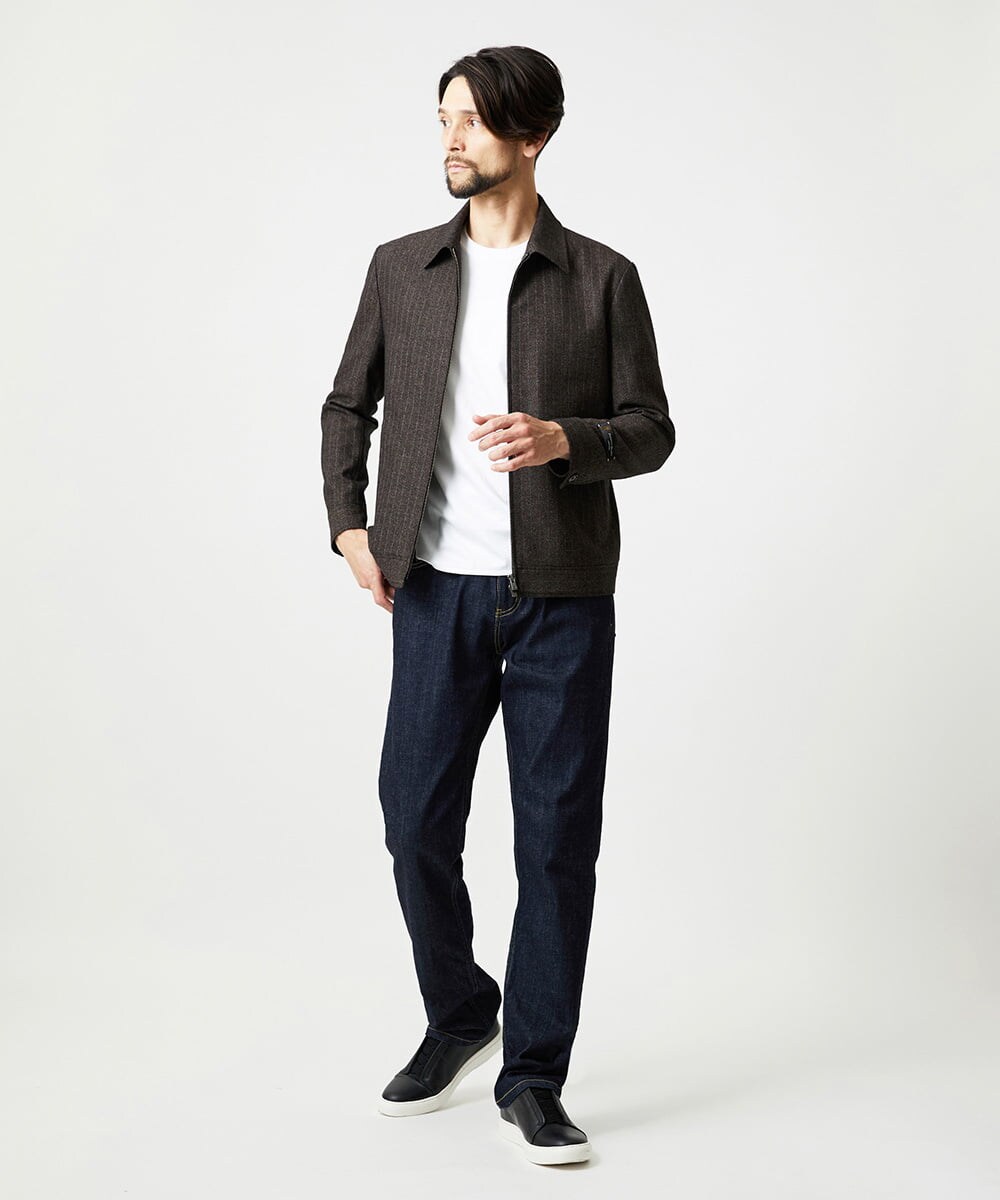 MNJAI53530 MICHEL KLEIN HOMME(ミッシェルクラン オム) ストライプ柄ウールコットンジップブルゾン ブラウン