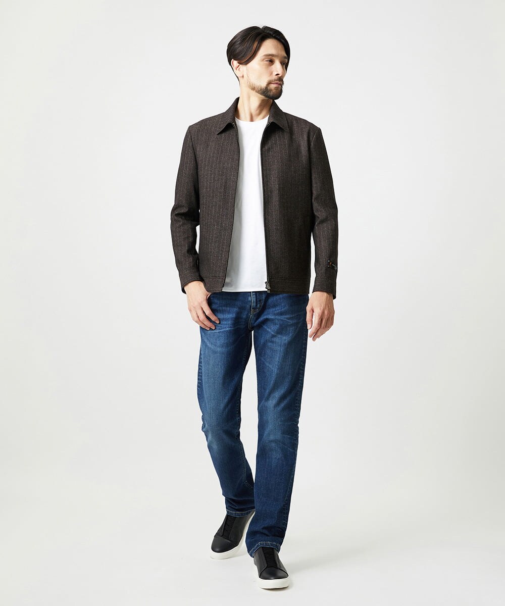 MNJAI53530 MICHEL KLEIN HOMME(ミッシェルクラン オム) ストライプ柄ウールコットンジップブルゾン ブラウン