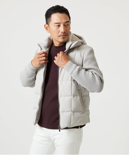 MNJAI57590 MICHEL KLEIN HOMME 異素材MIX袖ニットダウンジャケット
