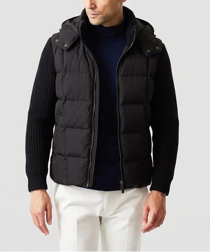 MNJAI57590 MICHEL KLEIN HOMME 異素材MIX袖ニットダウンジャケット