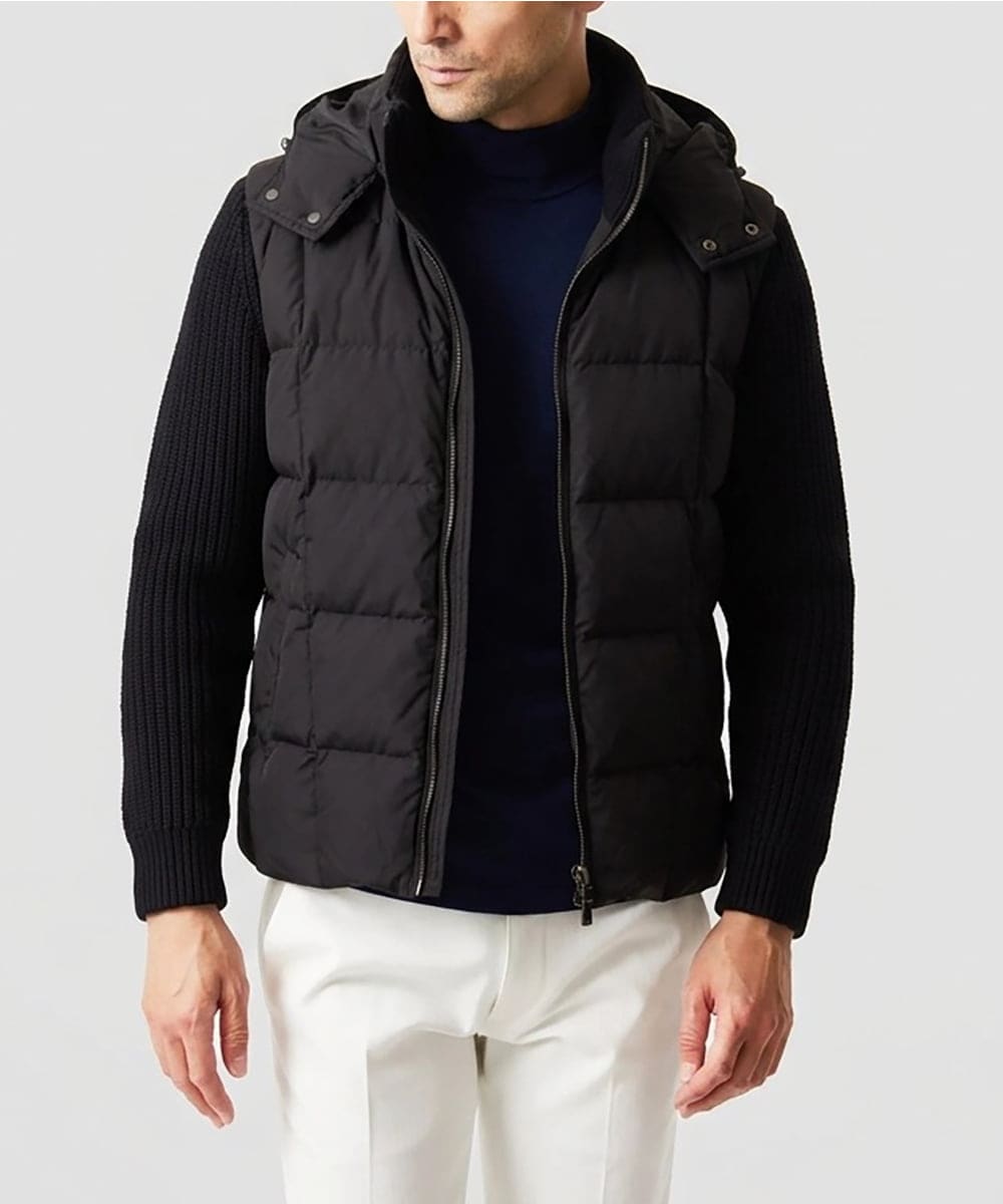 MNJAI57590 MICHEL KLEIN HOMME(ミッシェルクラン オム) 異素材MIX袖ニットダウンジャケット ブラック