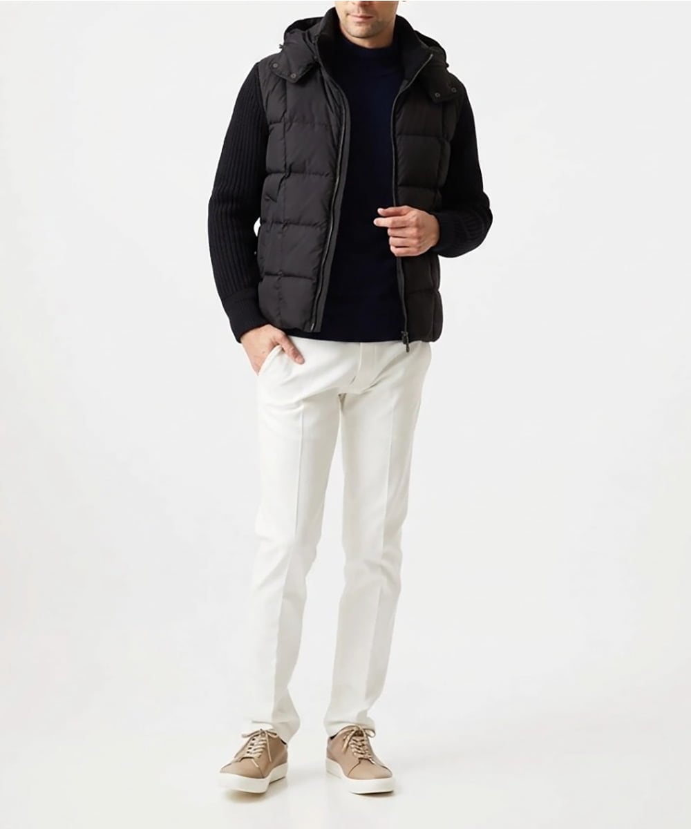 MNJAI57590 MICHEL KLEIN HOMME(ミッシェルクラン オム) 異素材MIX袖ニットダウンジャケット ブラック