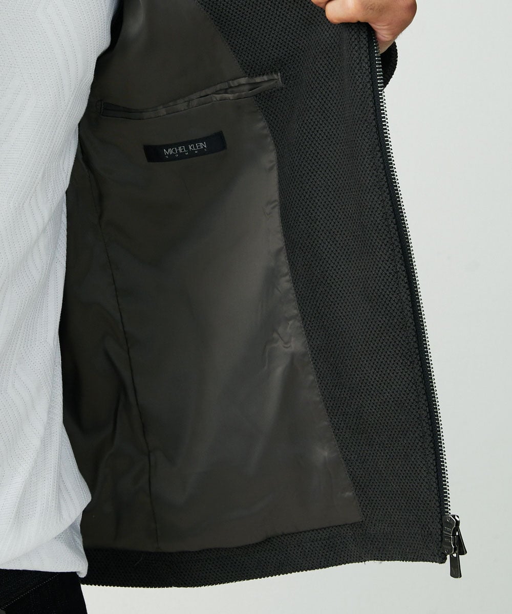 MNJDS30390 MICHEL KLEIN HOMME(ミッシェルクラン オム) ニットライダースブルゾン カーキ
