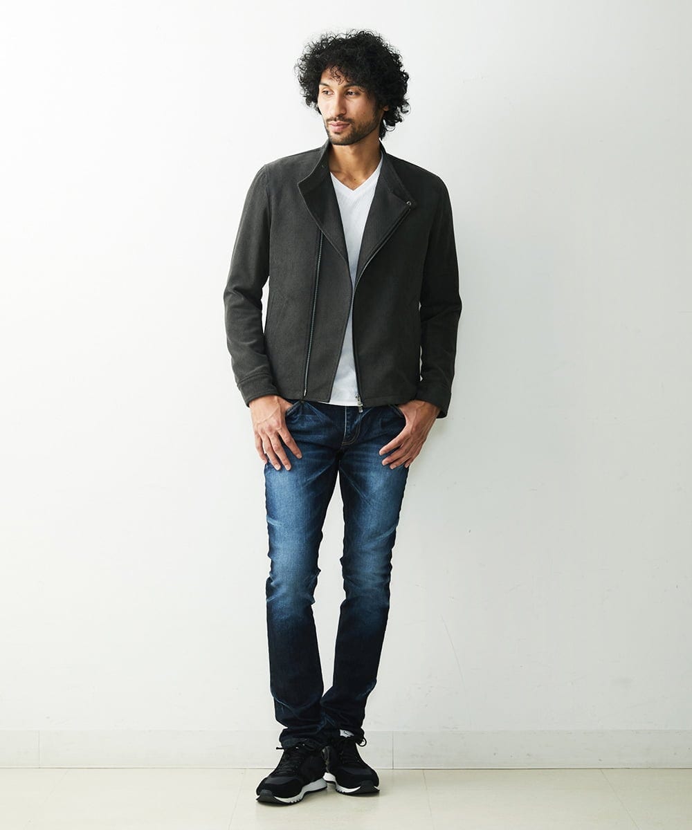 MNJDS30390 MICHEL KLEIN HOMME(ミッシェルクラン オム) ニットライダースブルゾン カーキ