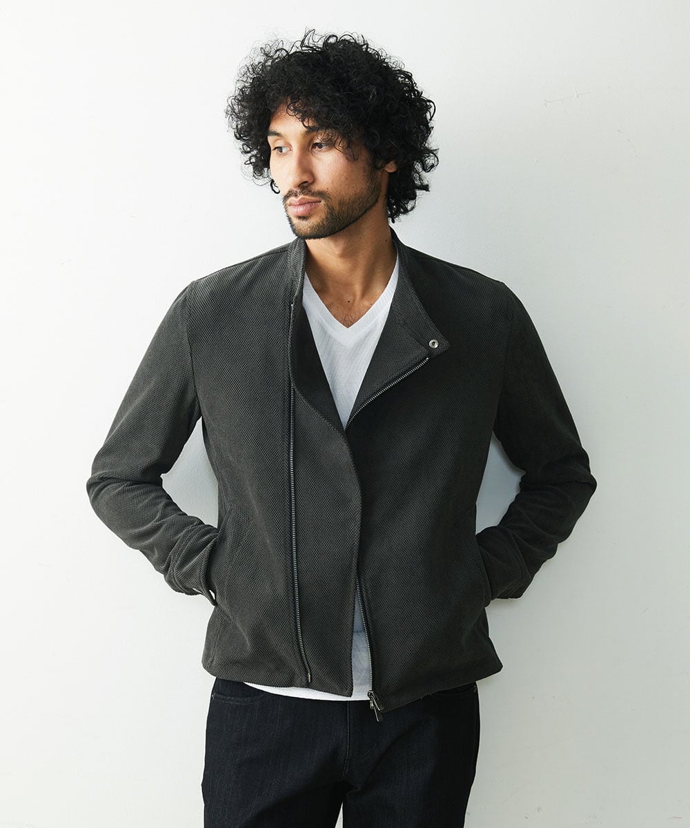 MNJDS30390 MICHEL KLEIN HOMME(ミッシェルクラン オム) ニットライダースブルゾン カーキ
